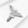 Lapel Brooch Accessory with Clear Stone Caduceus Shape, Copper Pin for Jacket, Scarf and Collar Outfit Wear Styling