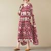 Yousheng Boho Elephant Floral Print Maxi Dress for Women Oversized Cotton Linen Long Dress Casual Short Sleeve Beach Sundress