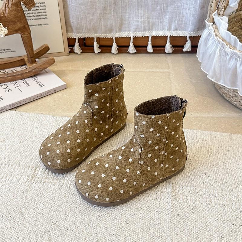 Girls Chunky Sole Martin Boots Kids Ages 4-12 Slip-Resistant Short With Side Zip Polka Dot Leopard Print
