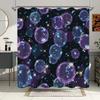1Pc Cosmic Bubbles Bath Curtain - Whimsical Space Theme With Glowing Blue Purple Yellow Orbs & Twinkling Starry Night Sky Design