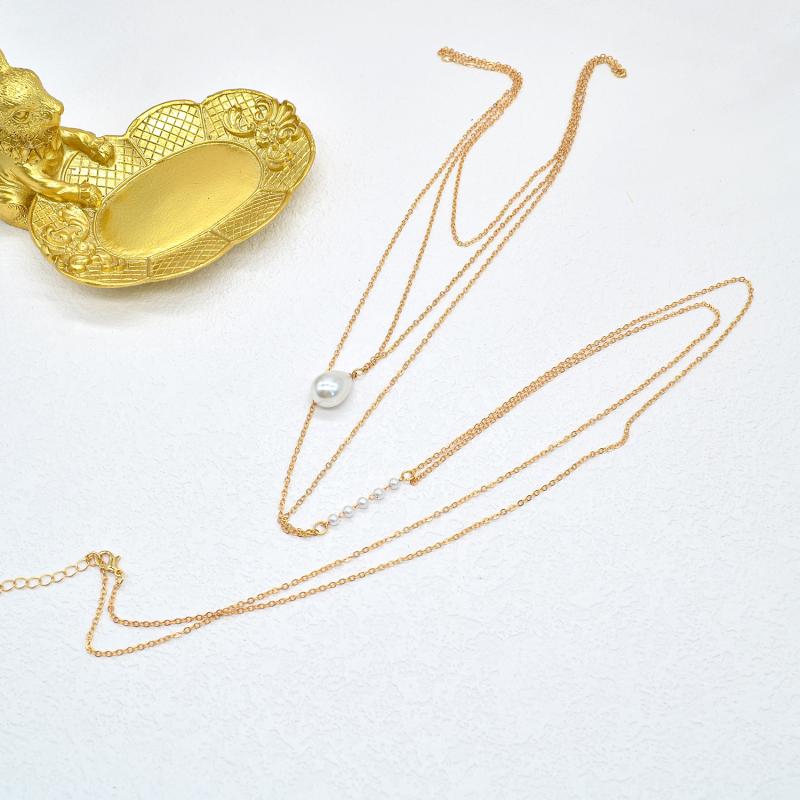 Simple Multilayer Pearl Back Drop Chain Necklace Women  Metal Long Backless Body Chain Bride Wedding Jewelry Accessories