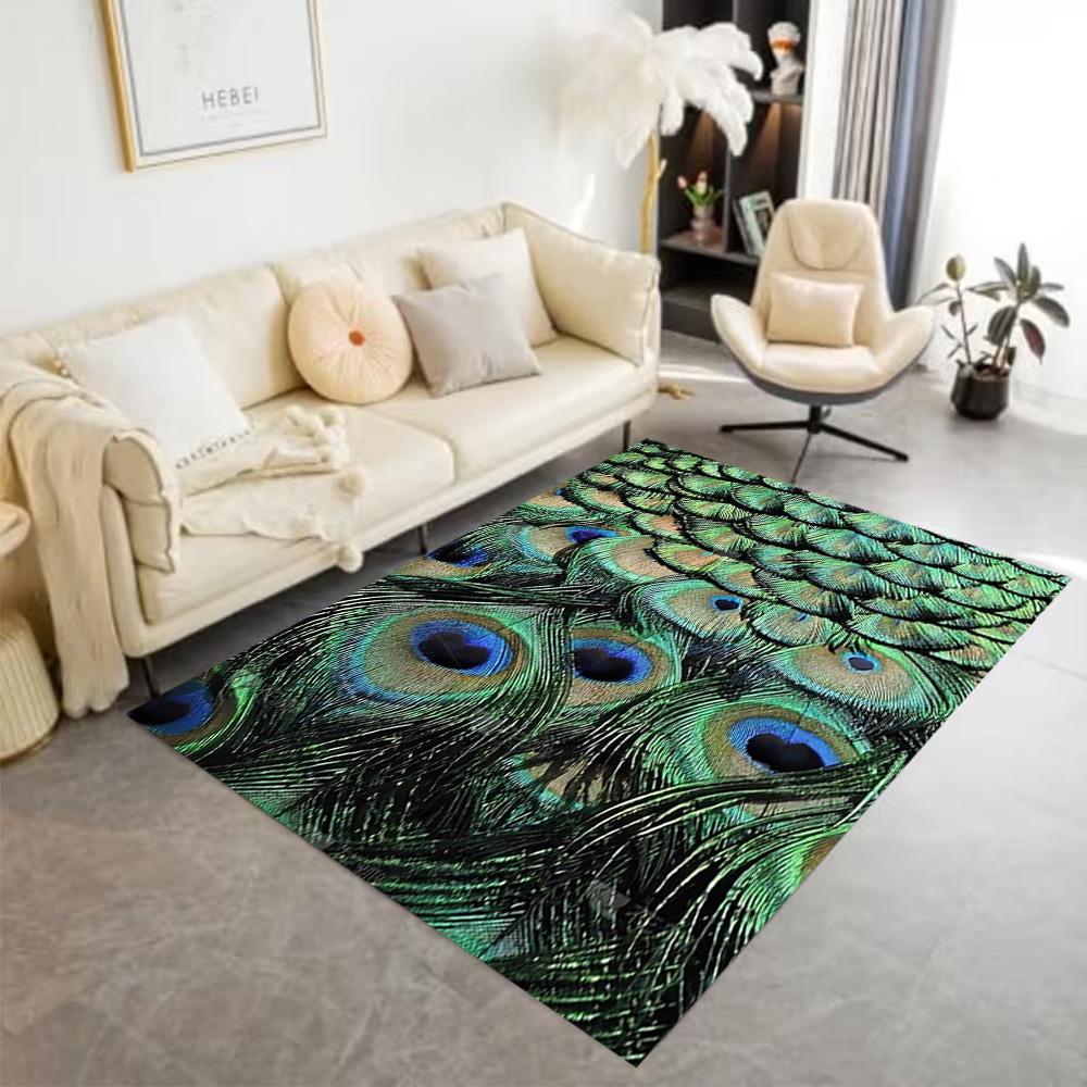 1pc Home Carpet Peacock and Flowers Non-Slip Design for Office Decor Living Room Bedroom Gift