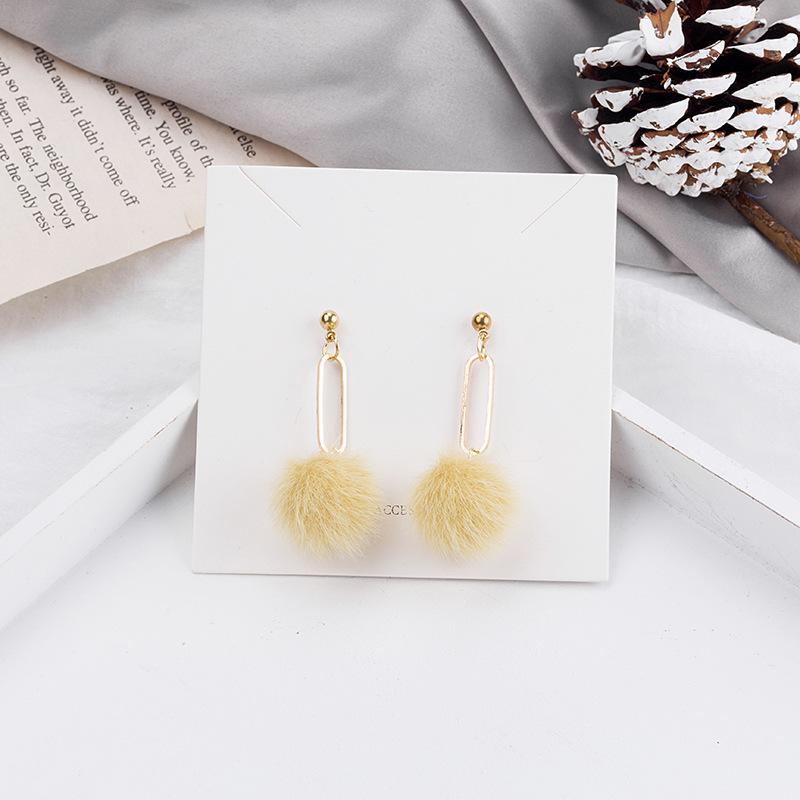 925 Autumn And Winter Hairball Earrings Candy Color Cute Metal Splicing Long Stud Earrings Tassel