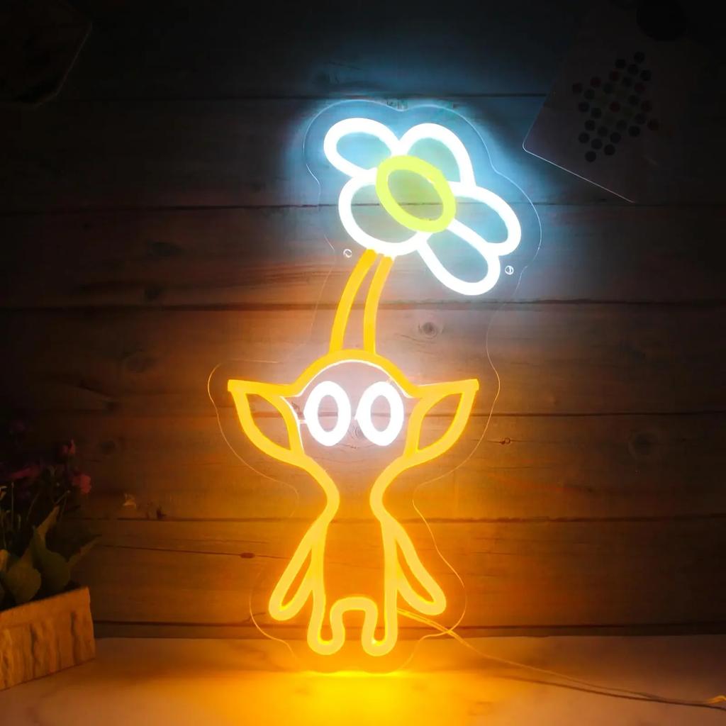 LED Neon Sign for Room Decor Neon Anime Sign Yellow Pikmin Neon Light LED Sign for Gaming Room Birthday Gift USB