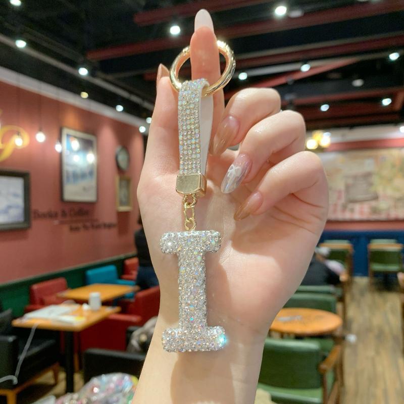 Trendy Letter Key Ring Sparkly Crystal Rhinestone Decor Keychain for Women Purse Car Key Accessory Gift