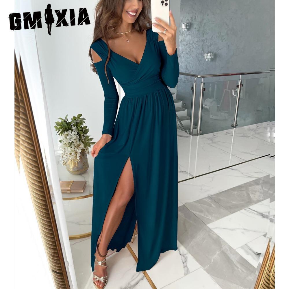 

GMXIA Макси-платье Однотонное Большой Подол Женское Элегантное Неровная Талия Для Путешествий XXL зелёный