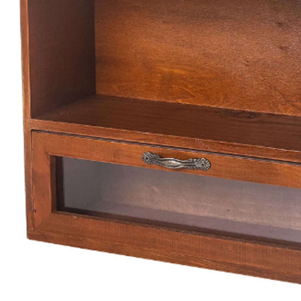 Desktop Storage Box with Drawer and Open Cabinet Wooden Retro Desk Organizer for Office Bedroom