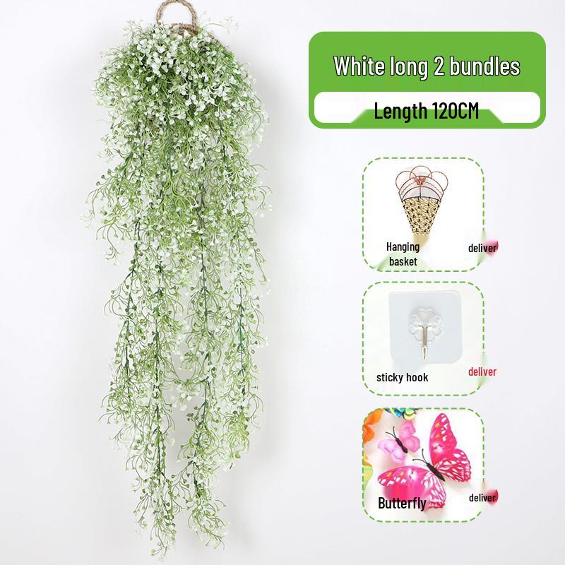 Wall-Mounted Artificial Hanging Vines with Spider Plant in Basket for Living Room Decor