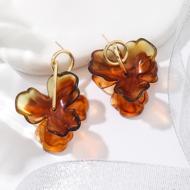 Retro Maillard Color Acrylic Flower Pendant Earrings for Women Elegant Fashion Party Gift Personalized Accessories