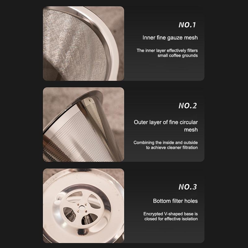 Stainless Steel Pour Over Coffee Filter Ultra Fine Mesh Space Saving Reusable Dripper for Office Staff Coffee Making