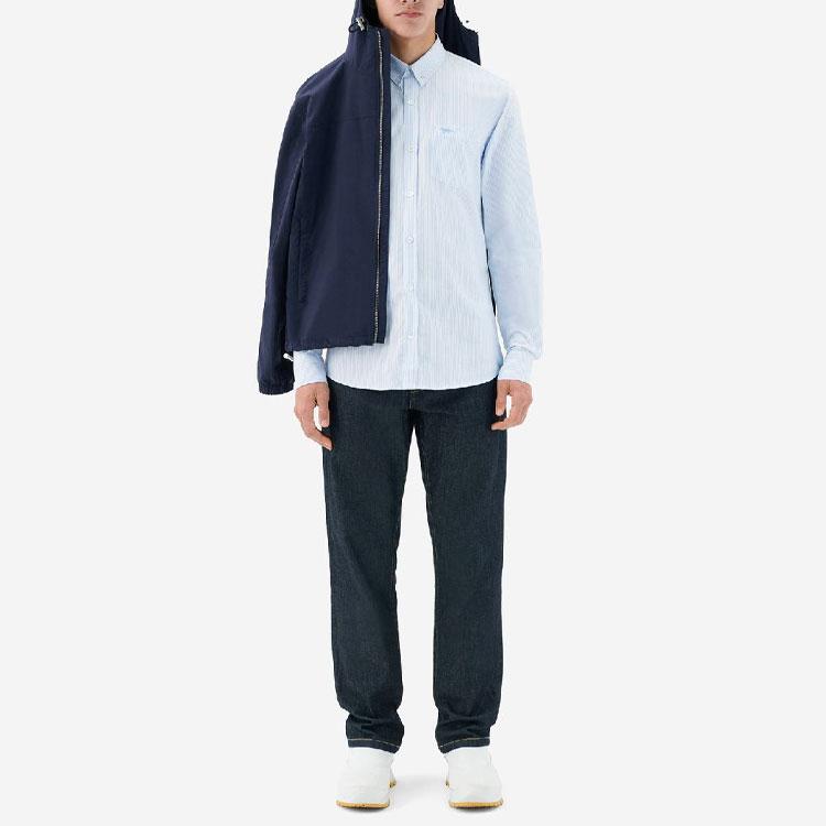Maison Kitsune Ss22 Striped Single-Breasted Long Sleeve Shirt Men Shirts Blue IM00402WC2023-S411