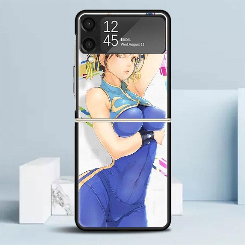 ChunLi S-Street F-FighterS Black Cover for Samsung Galaxy Z Flip 7 6 5 4 3 5G Phone Case Flip7 Flip6 Flip5 Flip4 Flip3 Pattern C
