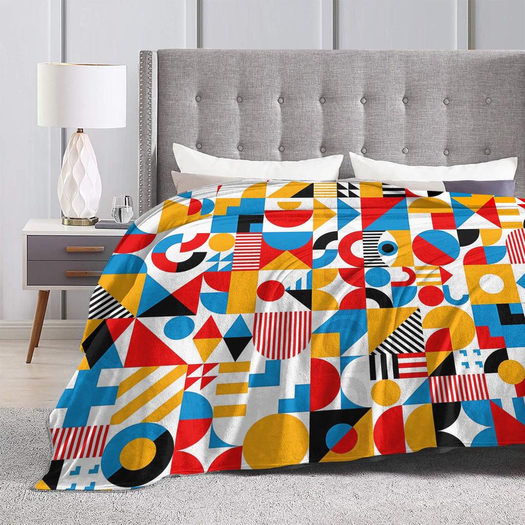Bauhaus Modern Geometric Pattern Warm Blanket Airplane Plush Bedding Throws Aesthetic Couch Bed Flannel Bedspread Sofa Bed Cover