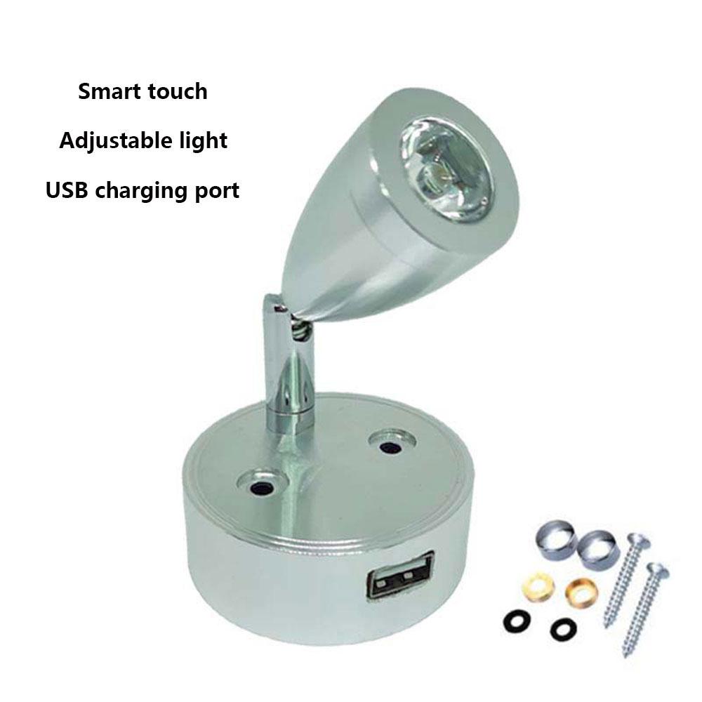 DC12V 24V RV Boat LED Reading Light Flexible Wall Lamp for Bedroom Interior Motorhome with USB Charger Port