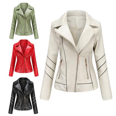 Fashion Women Slim Fit PU Jacket Solid Color Spring Autumn Coat Plus Size S-4XL