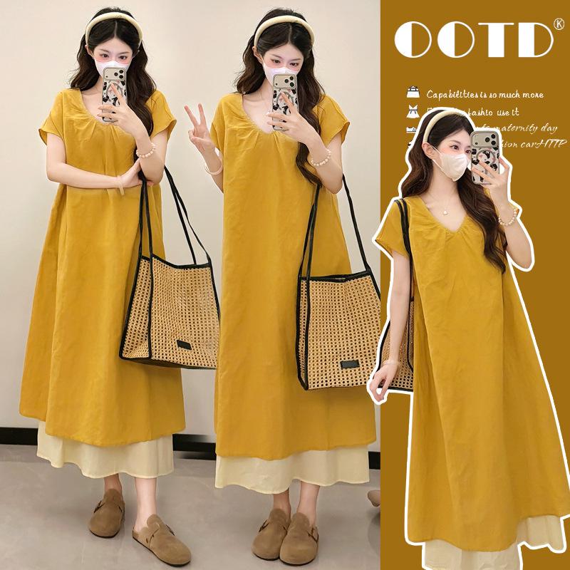 2026 Summer Korean Style Loose French Maternity Dress - Fashionable Belly-Covering Skirt M