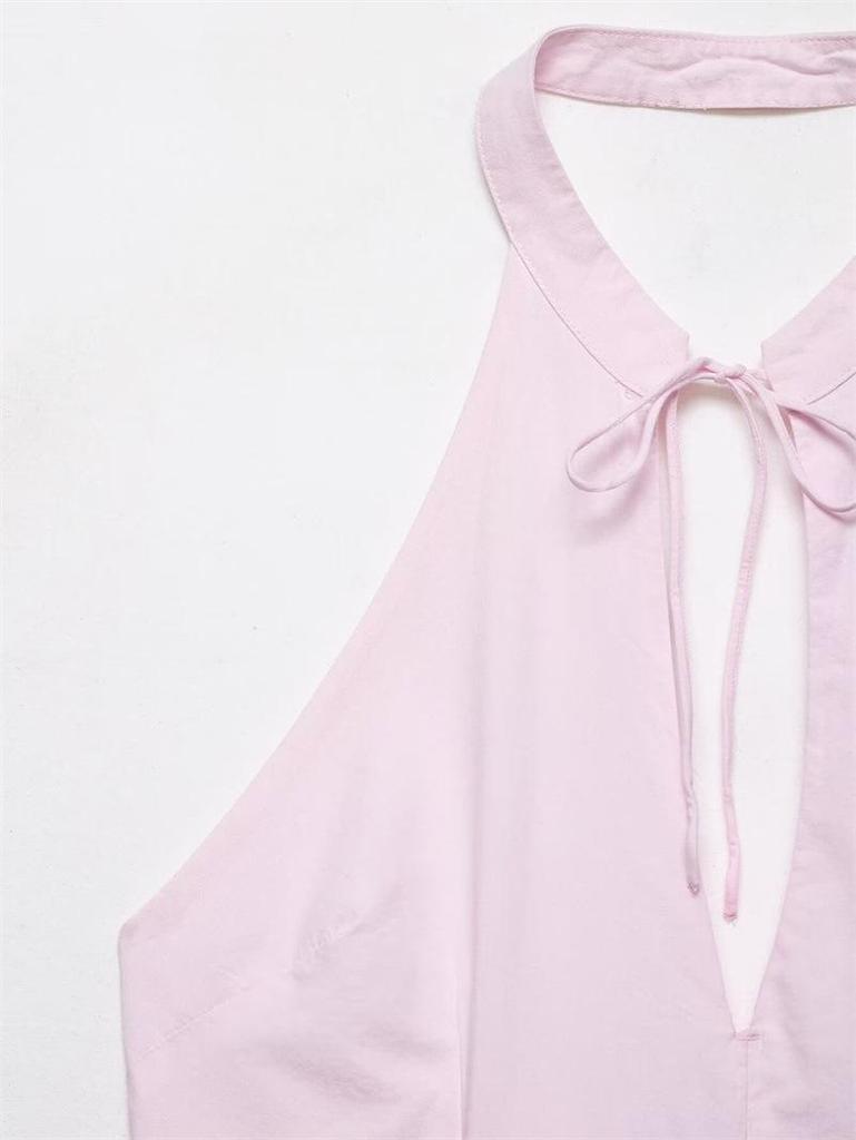 2026 Women's Poplin Halter Neck Balloon Silhouette Short Dress