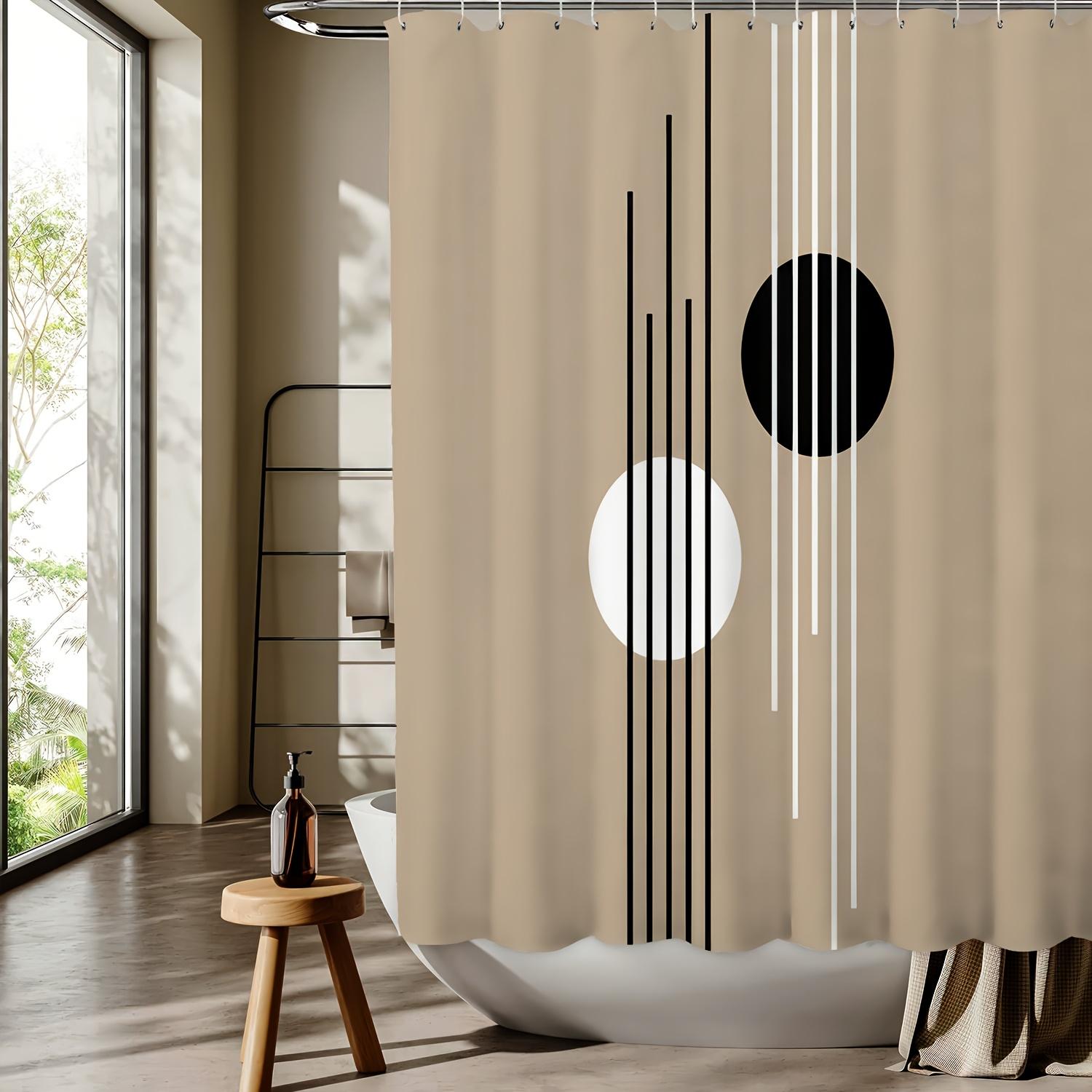 

Modern Geometric Black & White Shower Curtain, All-Season Knit with Partial Lining, Includes Hooks, Stylish Bathroom Decor W90xH180cm