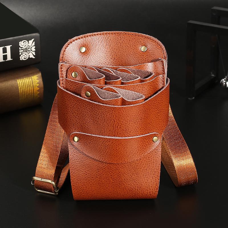 6 Pocket Cowhide Hair Scissor Bag Pet Scissors Storage Holster Pouch Hairdressing Clips Comb Waist Belt Bag Salon Barber Tool