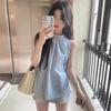 Women's French-Style Sweet & Spicy Sleeveless Blue Halter Tank Top