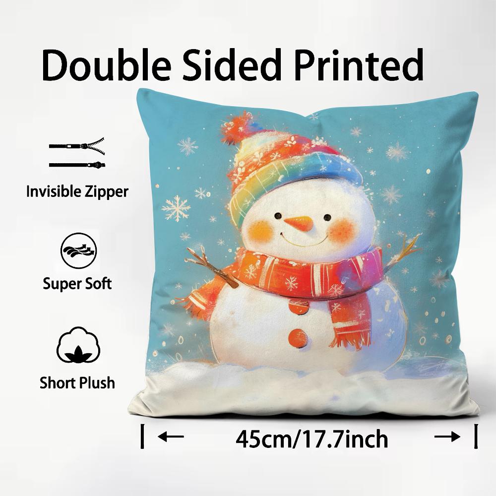 Snowman Cute Cushion Cover Plush Fabric Soft DoubleSided Printed Sofa Warm Winter Home Child Gift Pillow Case