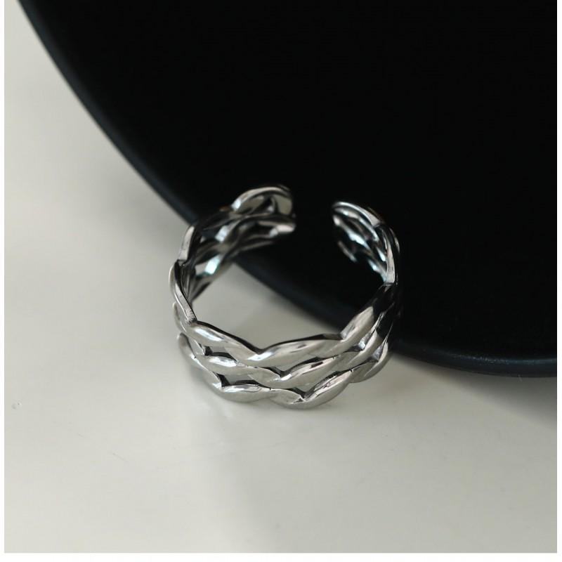 Adjustable Open Ring Men Women Minimalist Geometric Double Band Wave Design Plated Retro Chic Jewelry