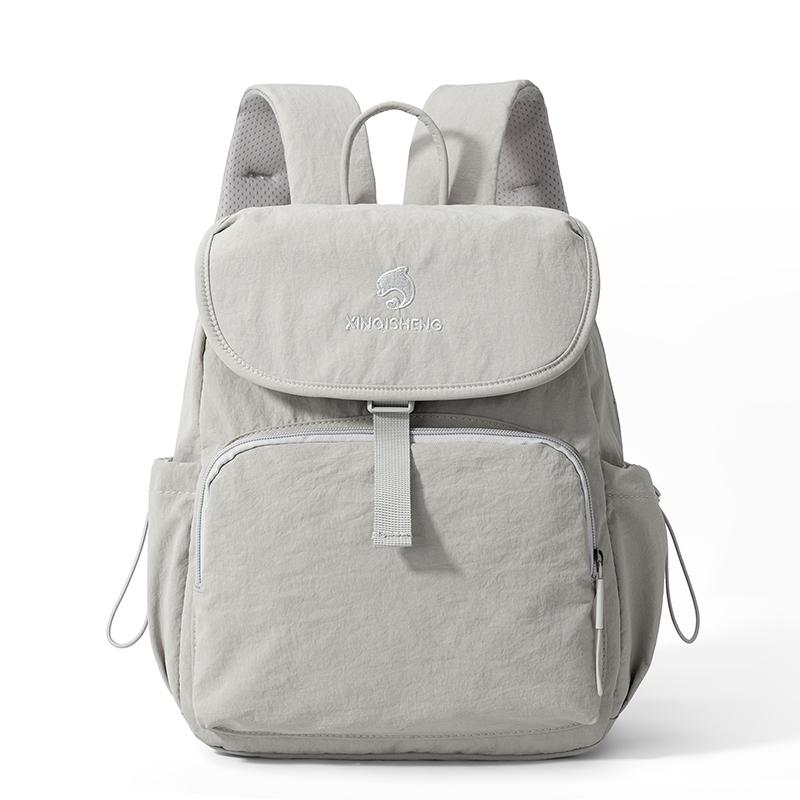 Solid Color Flap Backpack with Front Zipper Pocket Top Handle Adjustable Straps Casual School Daypack