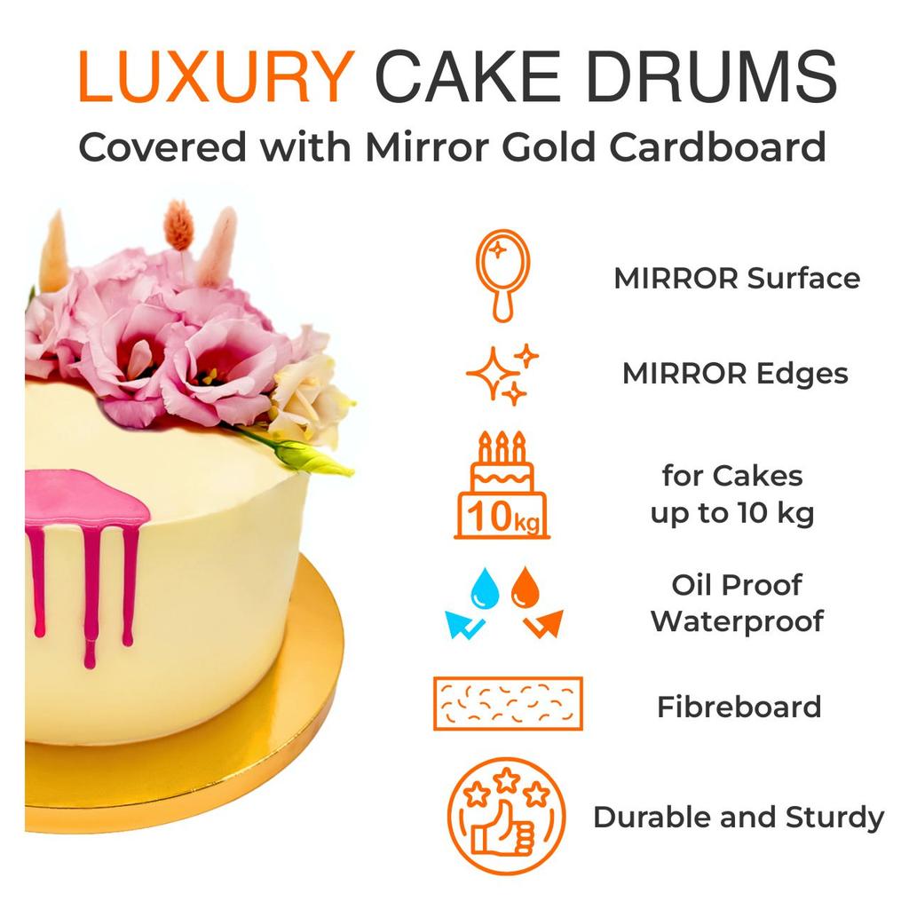 Cake board base gold 26 cm 1,2 cm set 10 pcs cake drum round luxe brand4cake