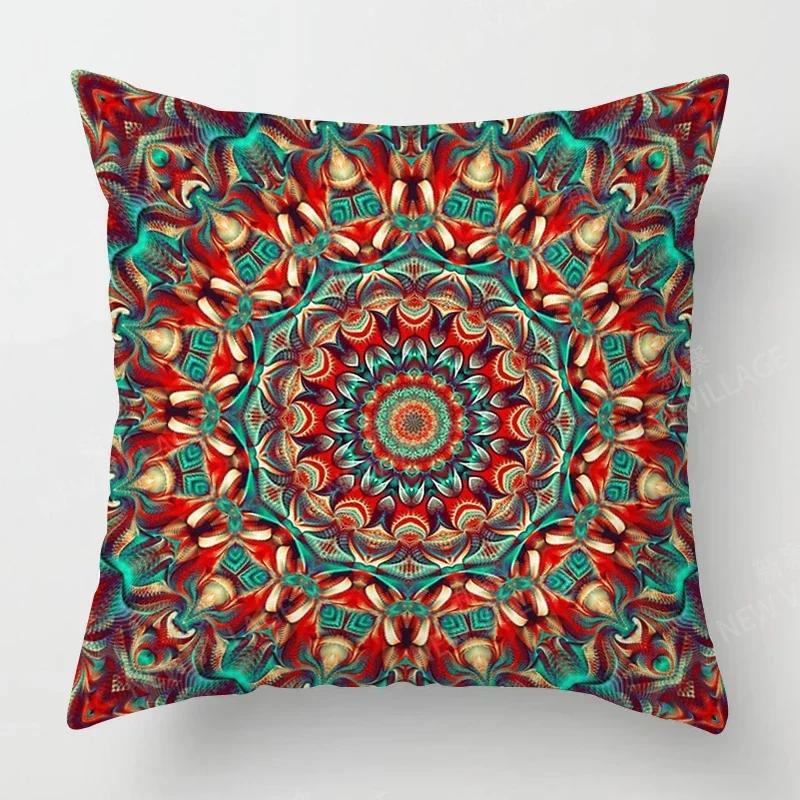 Oturma Odası Kanepe Dekorasyonu İçin Kısa Peluş Baskılı Boho Mandala Desenli Dekoratif Yastık Kılıfı Yastık Kılıfları
