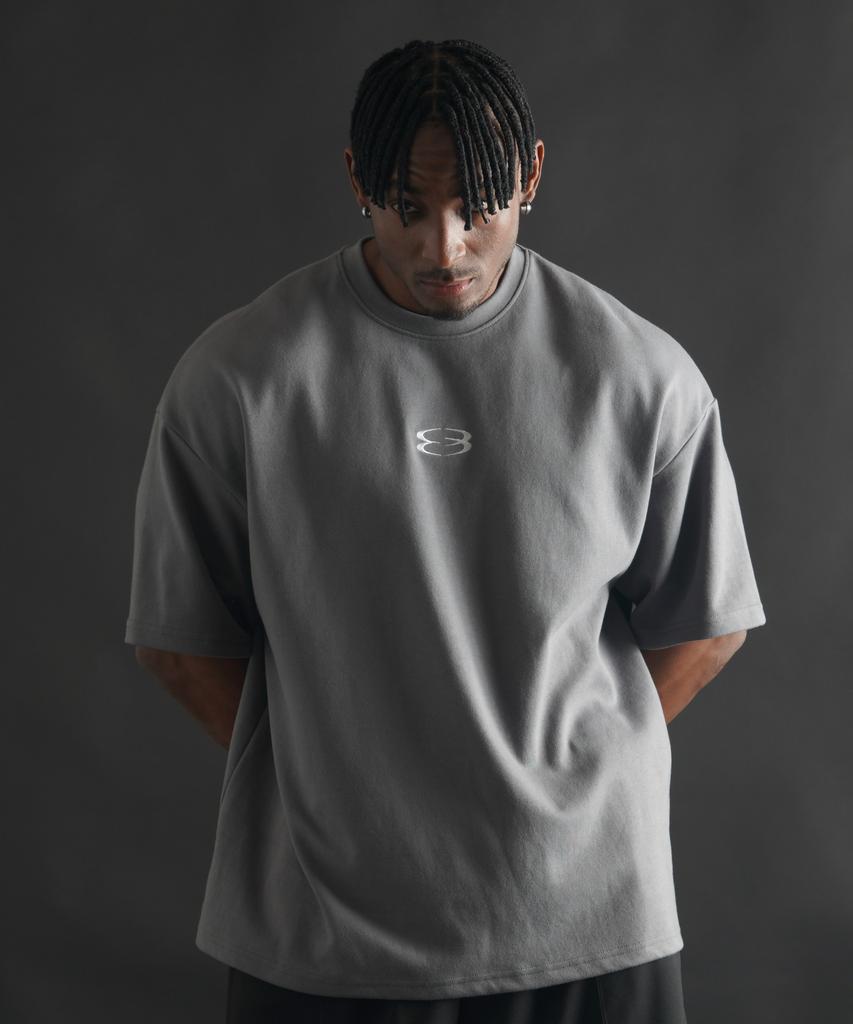 PHERMENON Super Oversized Logo Short Sleeve T-Shirt - Charcoal