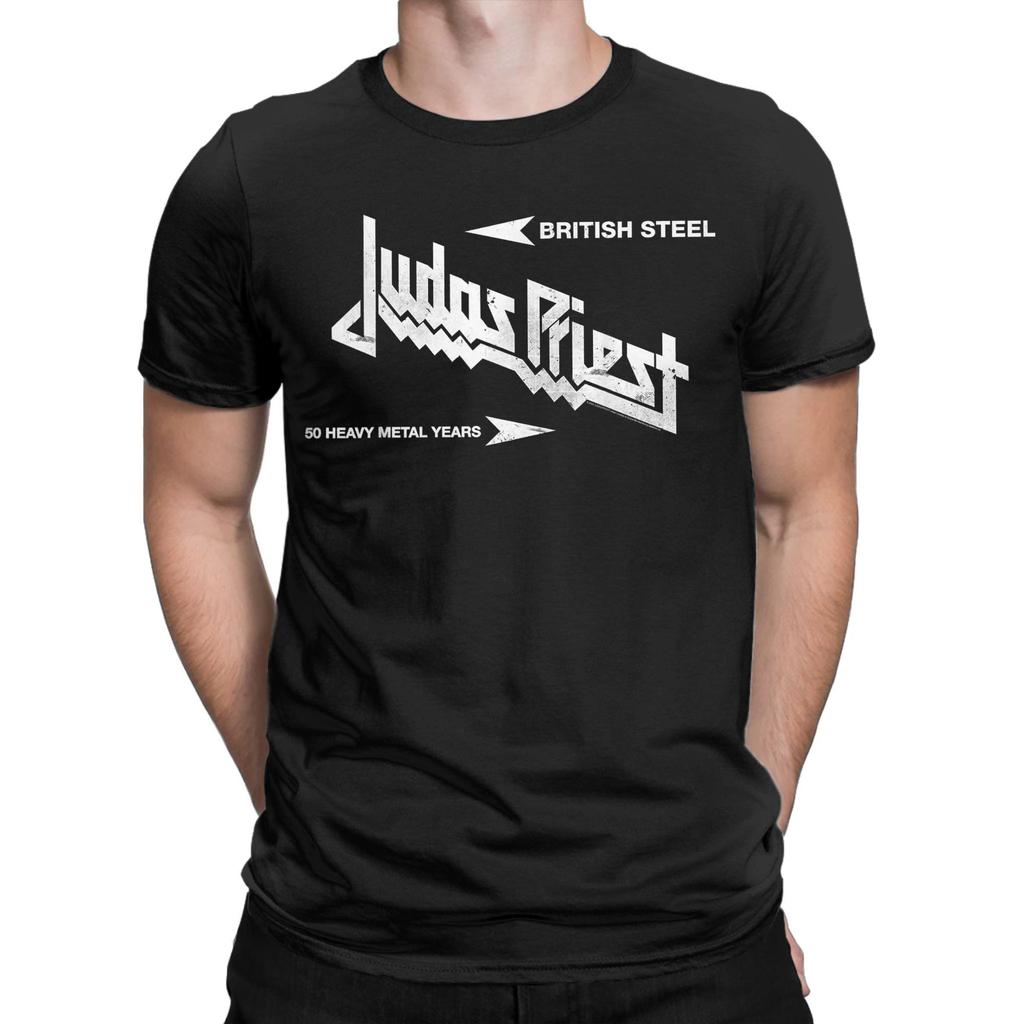 Novelty Judas Priest British Steel Asphalt T-Shirt Men Round Collar T Shirts Band Music Short Sleeve Tees 4XL 5XL 6XL Clothing