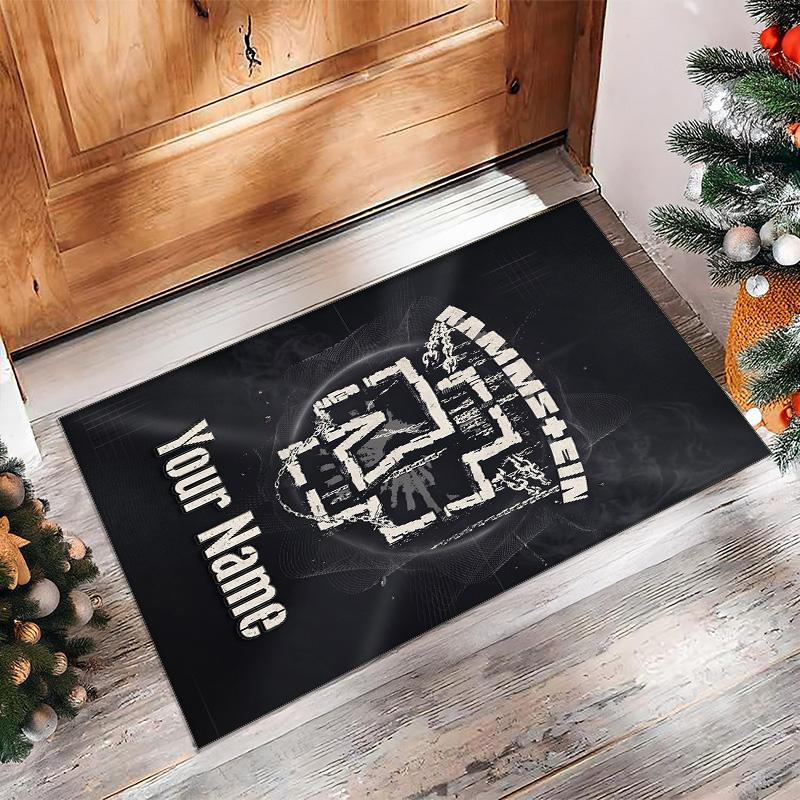 Rammstein Crystal Velvet Rug, Custom Name Text Personalized Non‑Slip Floor Mat for Home Decor Gift
