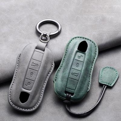 For Porsche Panamera Spyder Carrera Macan Cayman Cayenne 911 970 981 991 718 Suede Key Fob Keychain Leather Car Key Case Cover