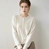 Lekasha Women's 100% Wool Round Neck Long Sleeve Cardigan