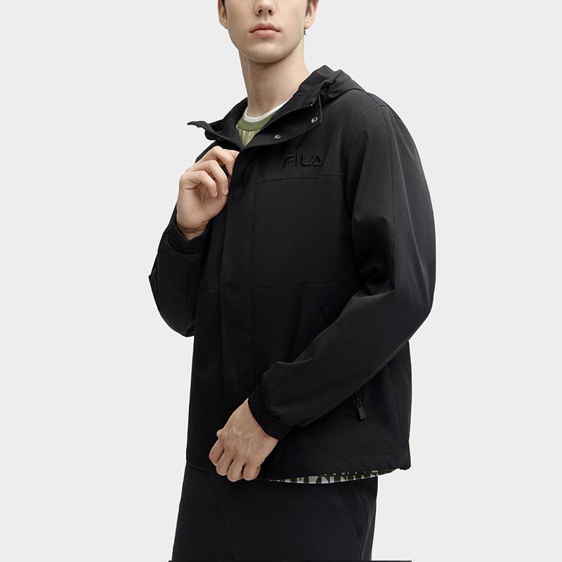 FILA Solid Color Hooded Woven Casual Jacket Men Jackets Black F11M418706F-BK