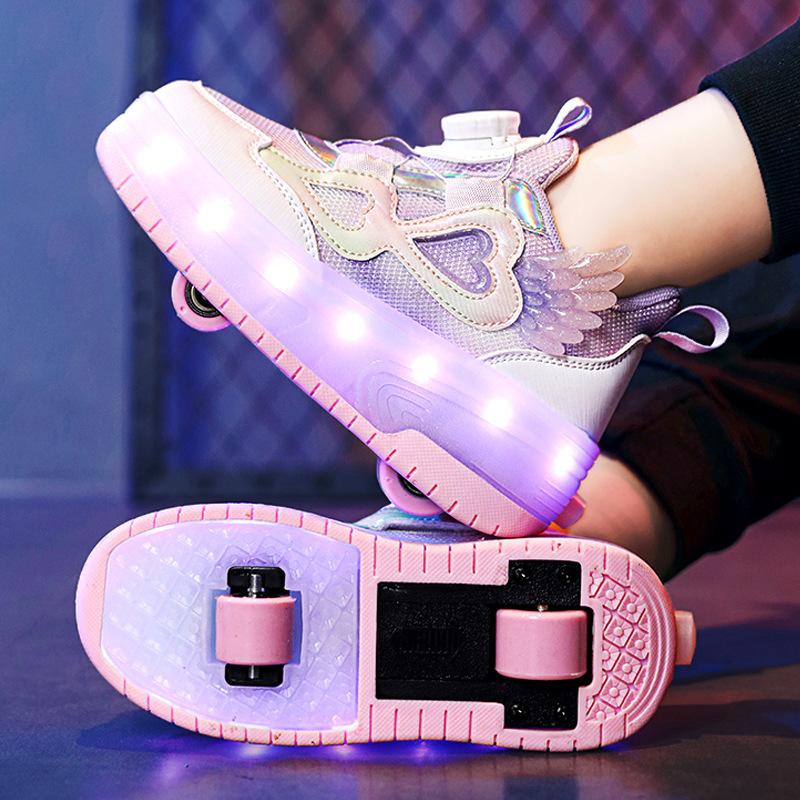 

Double wheel children s runaway shoes youth roller skates charging lights skates flying pulleys sports wheels 40