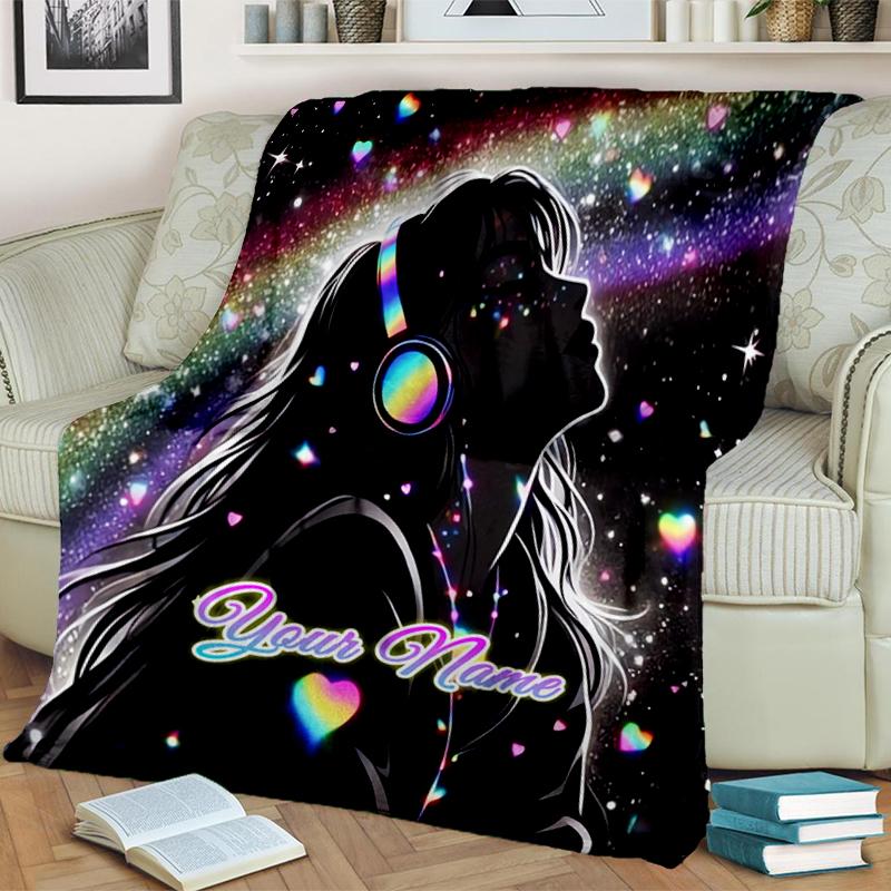 1PC Custom Name Music Dreams Space flannel blanket versatile,all-season throw suitable for the living room,bedroom,camping,travel,and gift