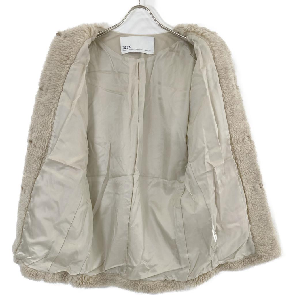 TICCA TBBA-032 Beige Wool Fur Collarless Coat Coat F beigeUsed
