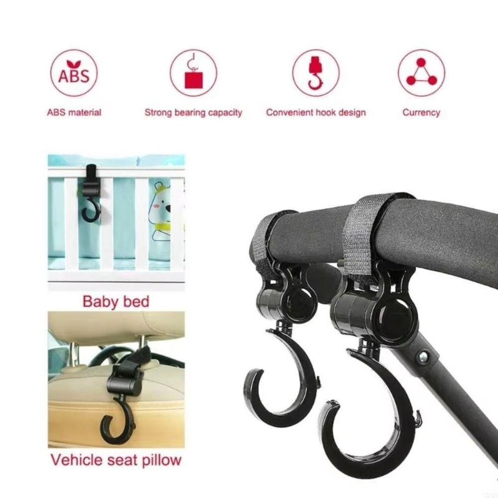 Bar Hangers Large Hook Stroller Hook Hook and Loop 360 Rotary Pushchair Hanger Durable Degree Hook Pram Accessories Car Seat