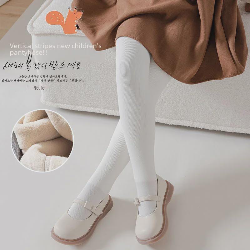 2022 Winter Mädchen gestreifte dicke Strumpfhose mit Taillenschutz & Plüschfutter