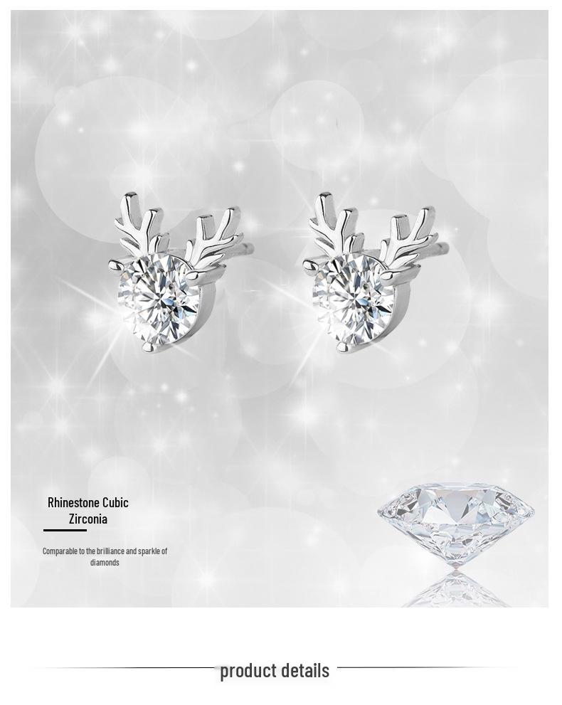 S925 Sterling Silver Forest Deer Stud Earrings - Versatile Elf Antler Design