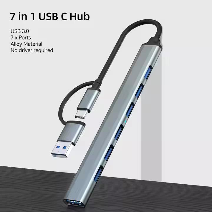 USB 3.0 Hub 7 In 1 Multi-port Type C Hub 7 Port Usb 3.0 Usb2.0 Adpater for Macbook Laptop Tablet & PC