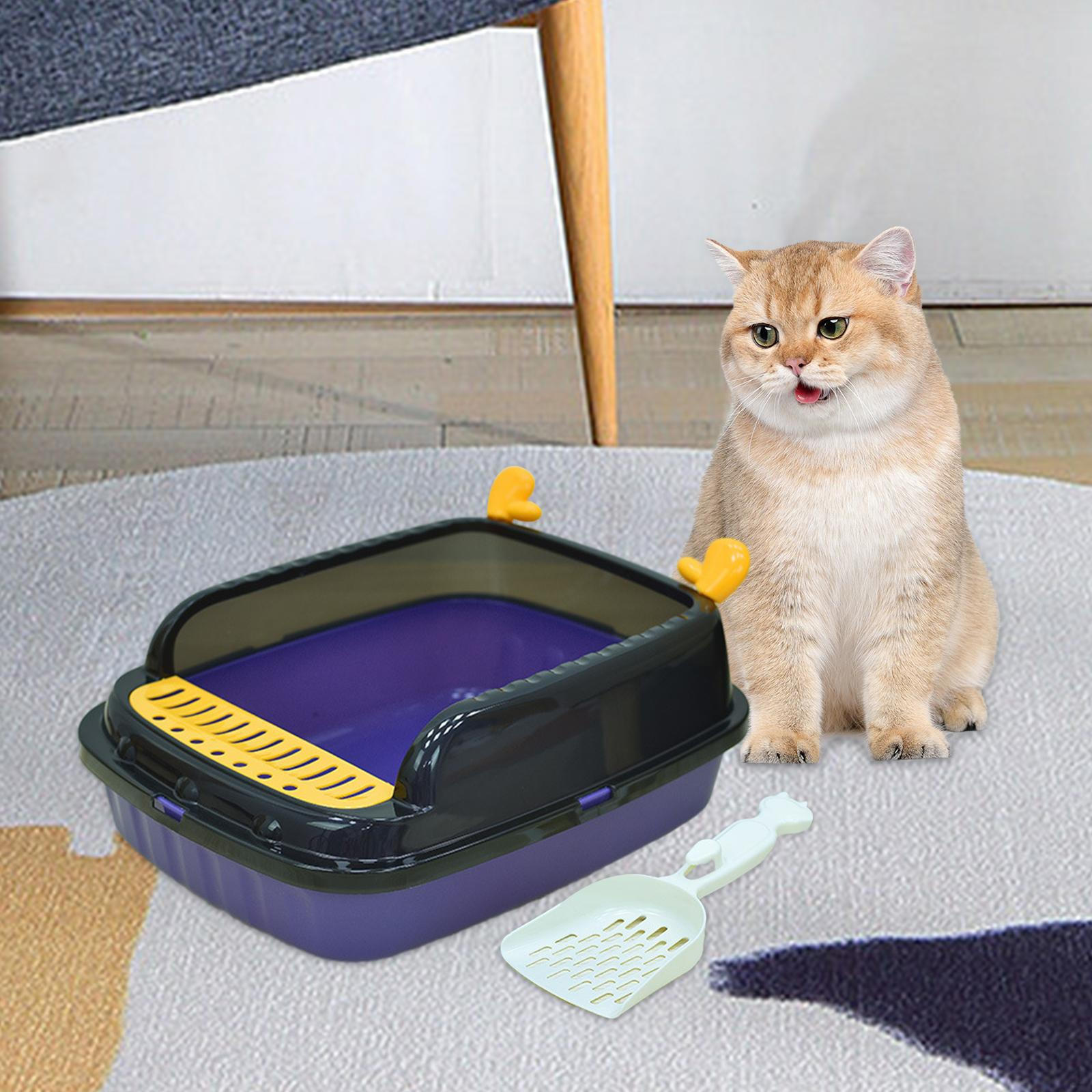 

Cat Litter Basin Open Top Pet Tray Container Portable with Scoop High Sided for S Violet A