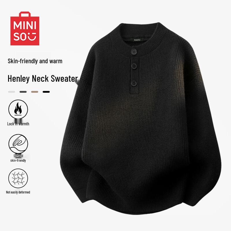 MINISO Men's Vintage Henley Pullover Sweater