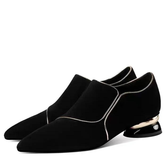 

Сексуальные замшевые туфли с острым носком на среднем каблуке, элегантные туфли на толстой подошве, тренд 2025 года, модные туфли на каблуках для вечеринок, платье, женские туфли 40 чёрный