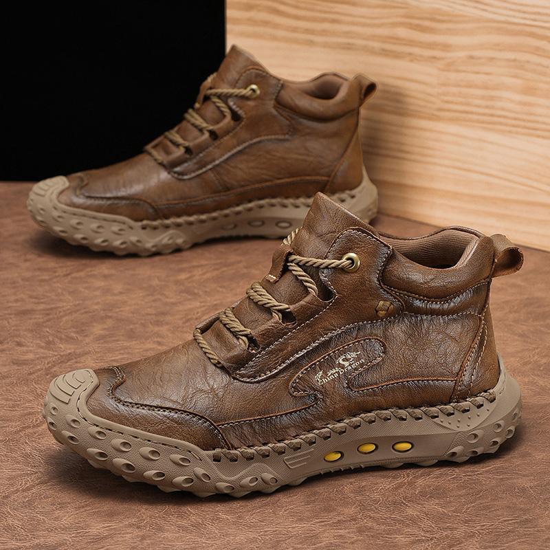 Hand-stitching Leather Men Boots Split Leather Casual Leather Shoes Men Ankle Boots