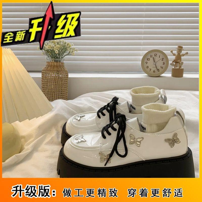 Butterfly cute black platform small leather shoes spring and autumn 2025 new British style retro small height increase single shoes