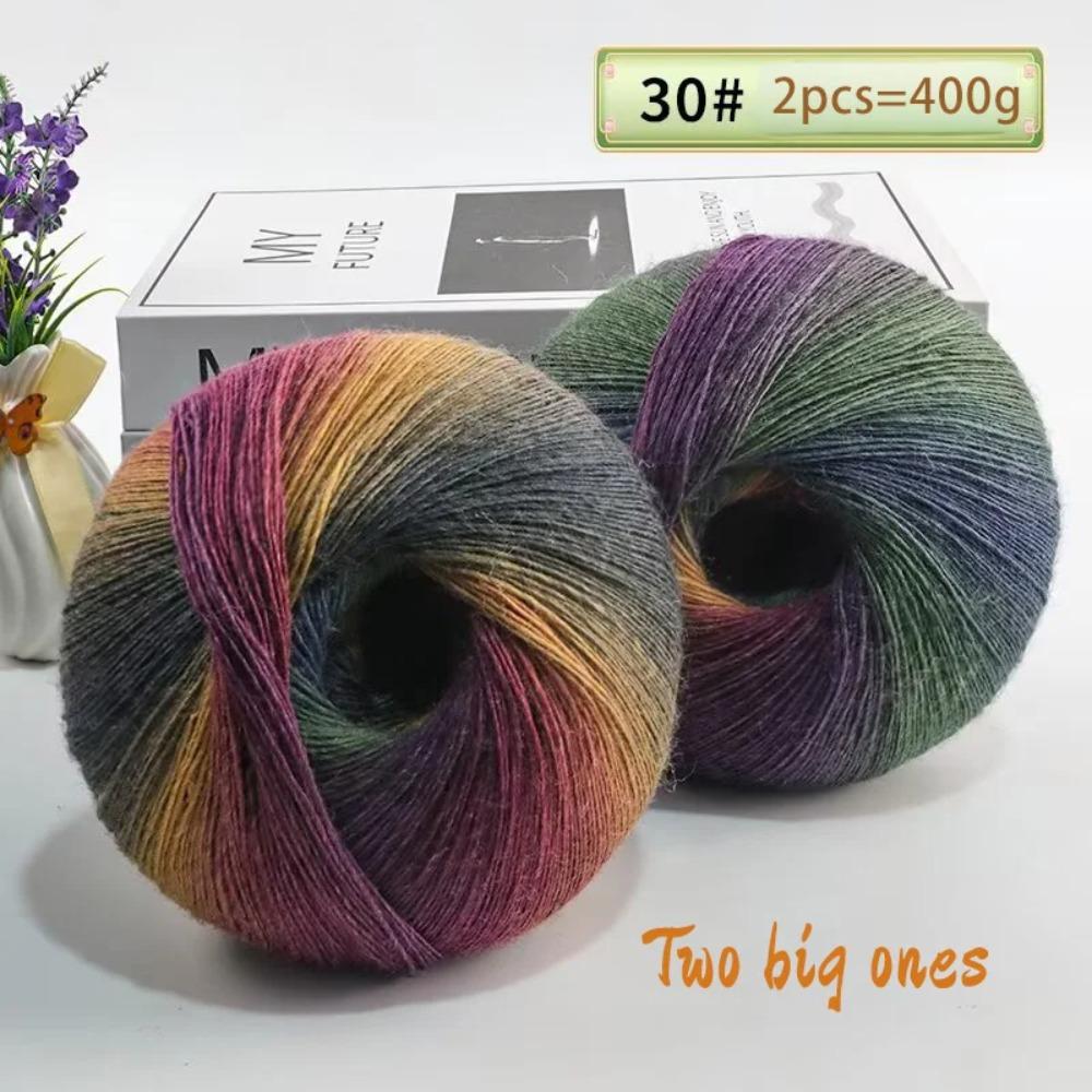 400 Grams of Colorful Gradient Rainbow Long-dyed Pure Wool Yarn Skeins, 2 Large Skeins, Hand-woven Crochet Yarn, 2Skeins/pack