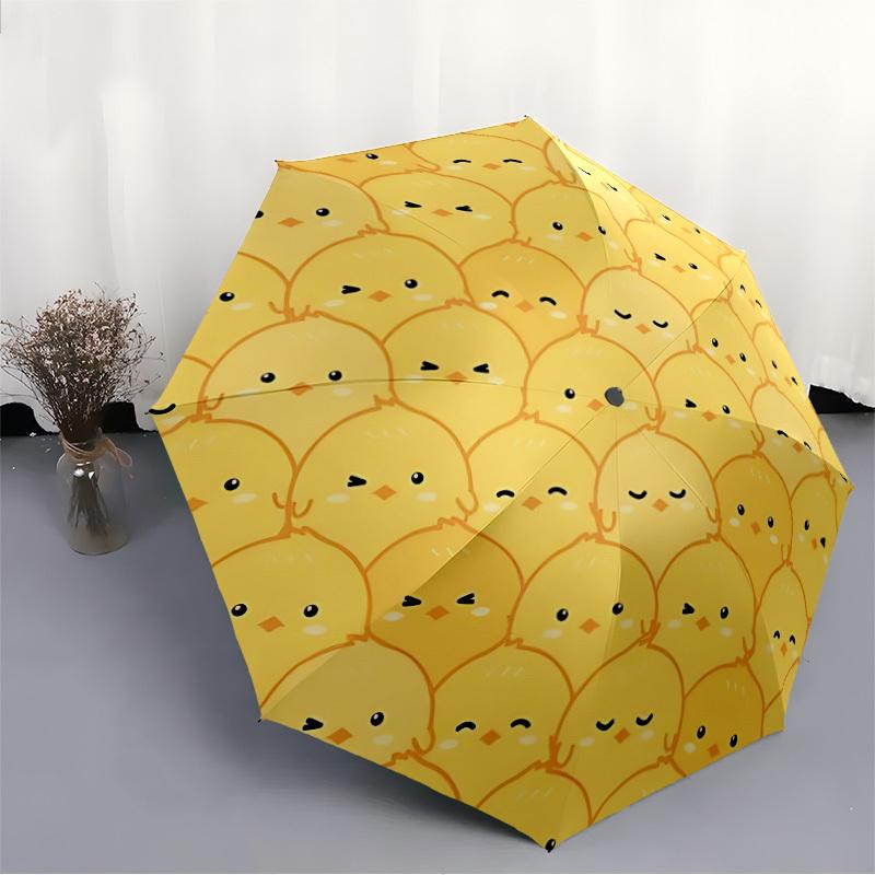 1pc Chicks Pattern Auto Open/close, All-Season Portable Folding Umbrella for Women & Men, Travel, Everyday, Formal Events - Compact Luxury Parasol, Ou