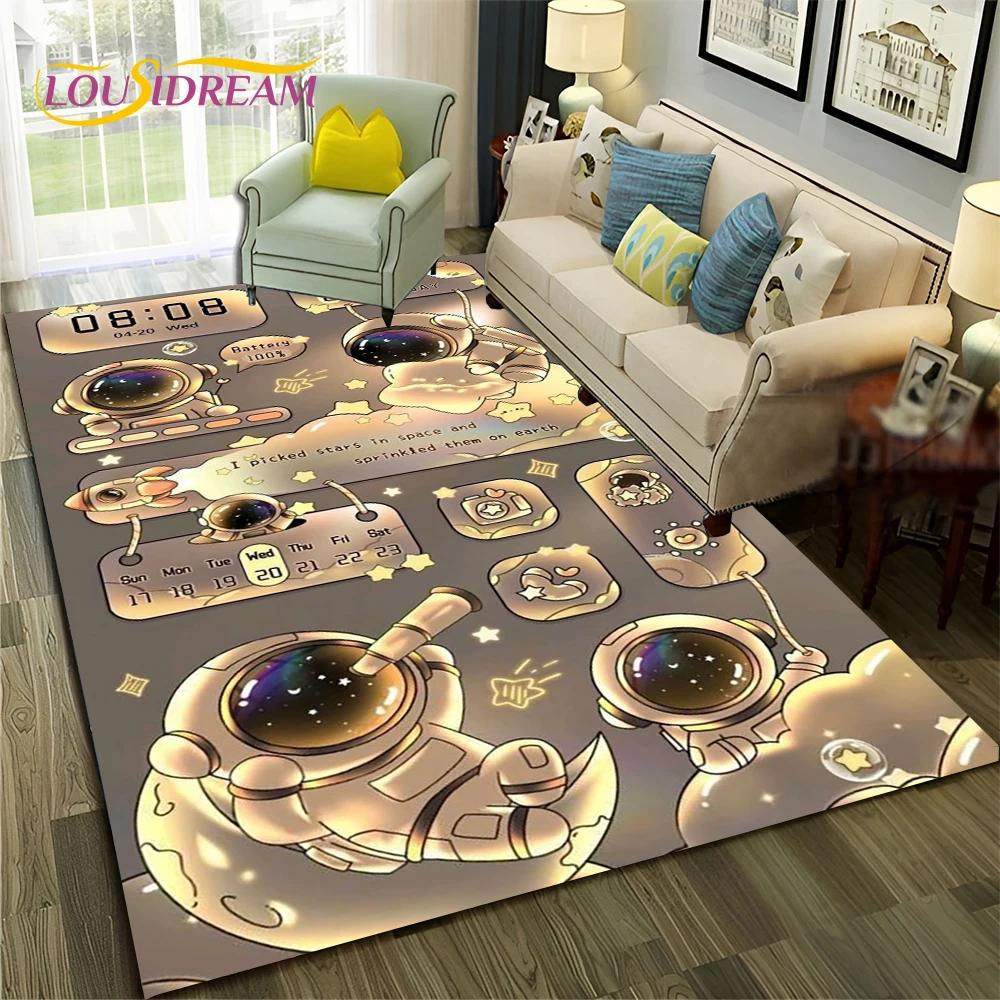 Outer Space Astronaut Planet Cartoon Carpet Rug for Home Living Room Bedroom Sofa Doormat Decor,Kid Area Rug Non-slip Floor Mat